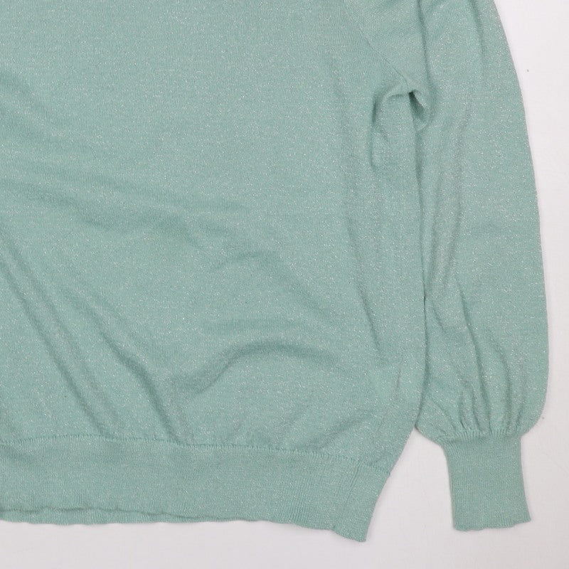 B Copenhagen Women Green M Glitter Puff Sleeve Crew Neck Knit Jumper