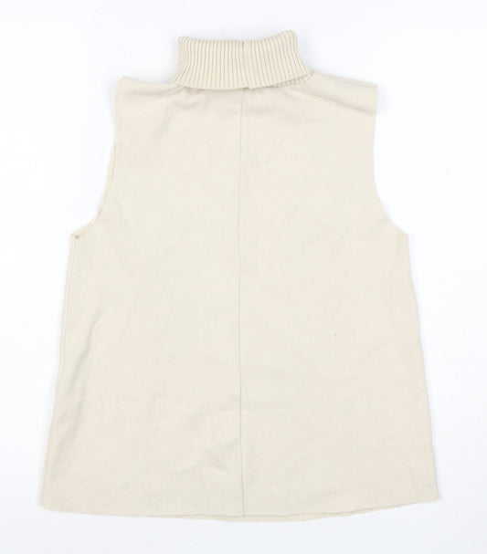 Zara Women Ivory S Sleeveless Roll Neck Ribbed Knit Tank Top