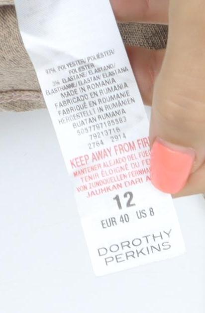 Brand and care label for Dorothy Perkins Women Beige UK 12 Wrap Fit & Flare Knit Dress
