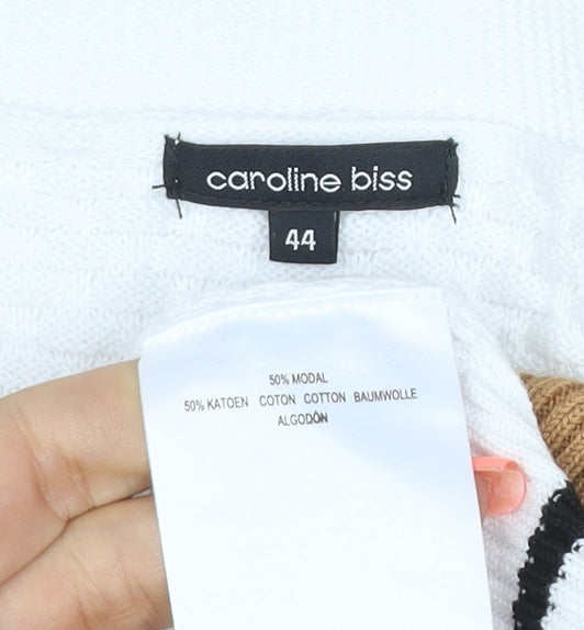 Caroline Biss Women’s UK 16 White Camel V-Neck Puff Sleeve Jumper