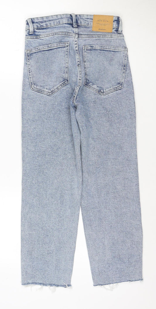 Stradivarius Women Blue UK 6 Mom Slim High Rise Jeans Raw Hem