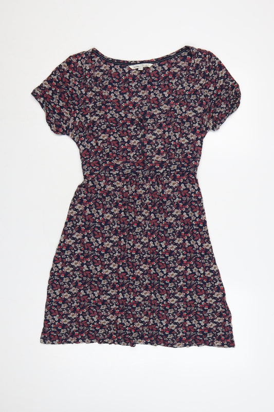FatFace Women Blue Floral Fit & Flare Short Sleeve Dress UK 14