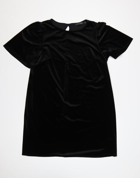 Additional front view of Dorothy Perkins Women Black UK 16 Velvet Shift Dress Flutter Sleeve