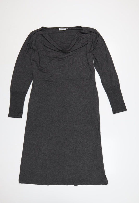 Masai Women Grey M Midi Cowl Neck Long Sleeve Jersey Shift Dress