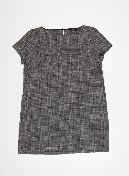 Zara Womens Woman Grey Check Sheath Dress XL Short Sleeve Workwear