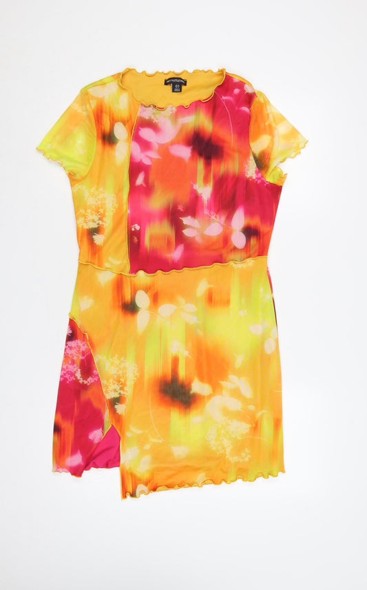PRETTYLITTLETHING Women Multicoloured UK 16 Bodycon Floral Mesh Dress