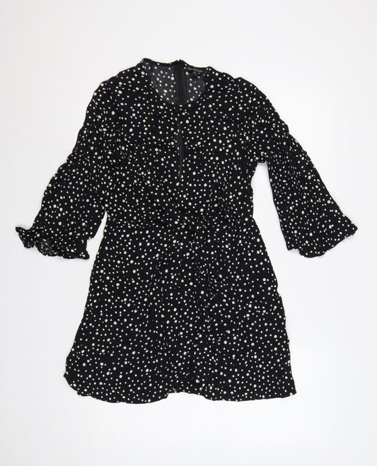 Topshop Women Black Polka Dot UK 10 Petite Fit & Flare Dress