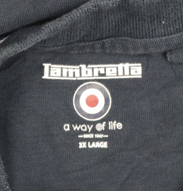 Lambretta Mens Blue 3XL Triple Tipped Logo Cotton Polo Shirt
