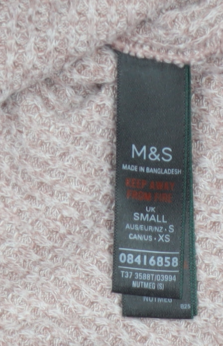 Marks & Spencer Women Pink S Jumper Rib Knit Drawstring Pyjama Top