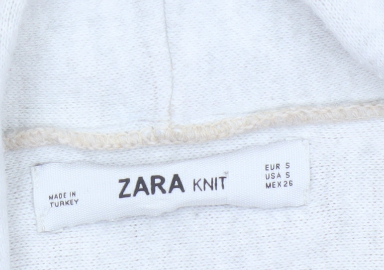 Zara Women Beige S Open Front Waterfall Knit Cardigan Long Sleeve