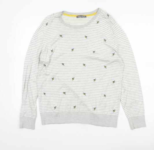 Laura Ashley Women Grey UK 16 Bee Embroidered Stripe Knit Jumper