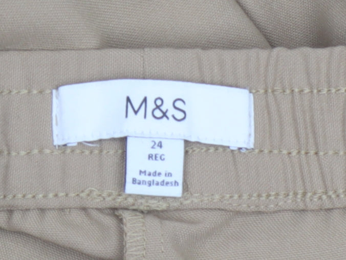 Marks & Spencer Women’s Beige Size 24 Regular Elastic Waist Straight Trousers