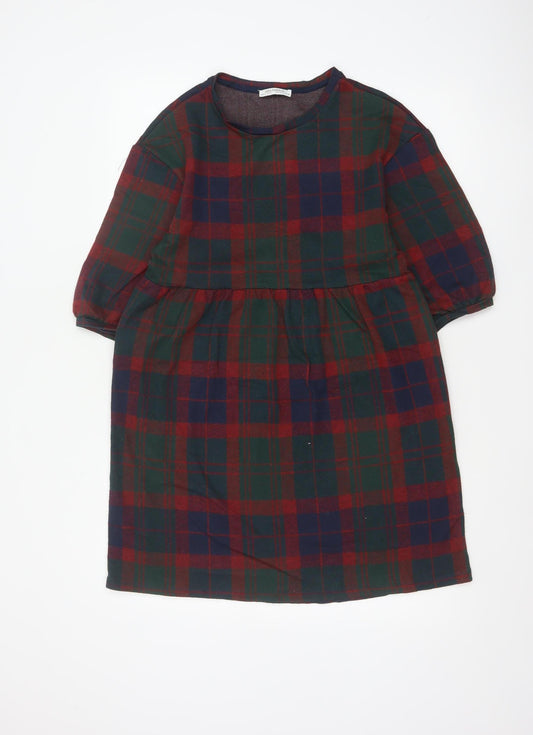 Zara Trafaluc Women’s Multicoloured S Plaid Shift Mini Puff Sleeve Dress