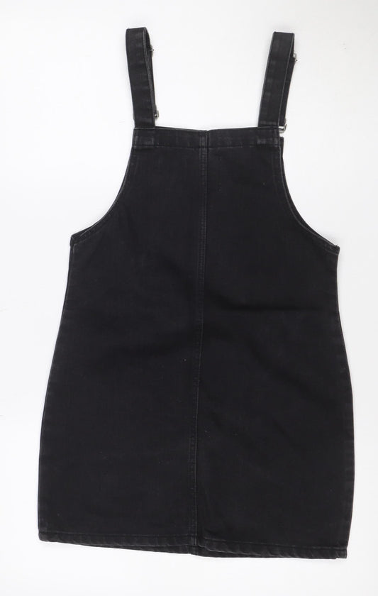 Additional front view of Denim Co Women Black UK 8 Pinafore Dungaree Dress Adjustable Straps