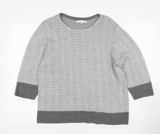 Lakeland Women Grey UK 16 Geometric Cashmere Blend 3/4 Sleeve Jumper