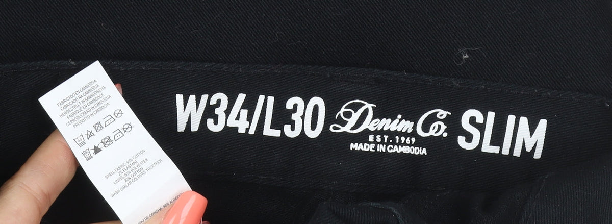 Brand and care label for Denim Co. Men’s Black W34 L30 Slim Stretch Skinny Jeans