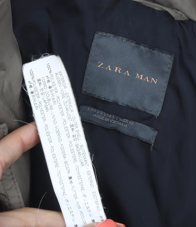 Zara Man Men’s Beige M Quilted Puffer Jacket Zip Pockets