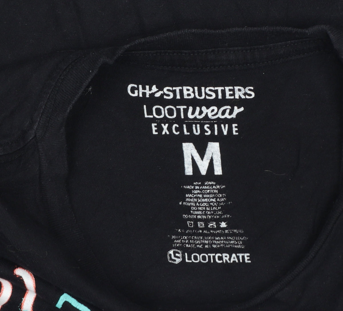 Brand and care label for Ghostbusters unisex black m retro logo graphic cotton t-shirt