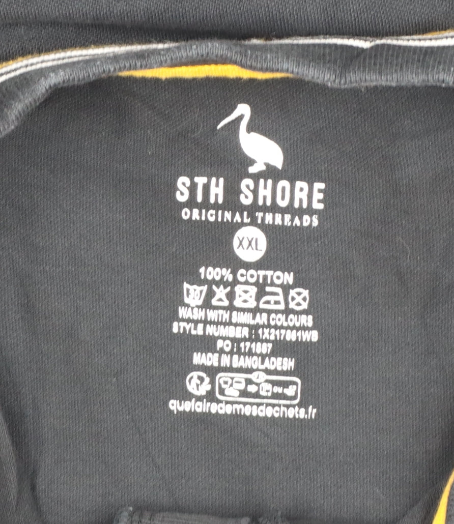 STH Shore Men’s Black 2XL Cotton Polo Yellow Trim Short Sleeve