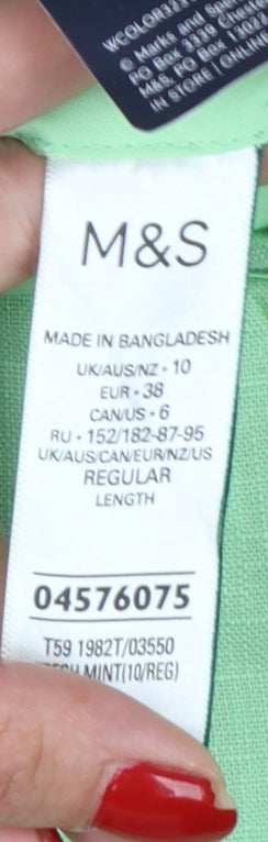 Marks & Spencer Women’s Green UK 10 Regular Linen Wide-Leg Trousers