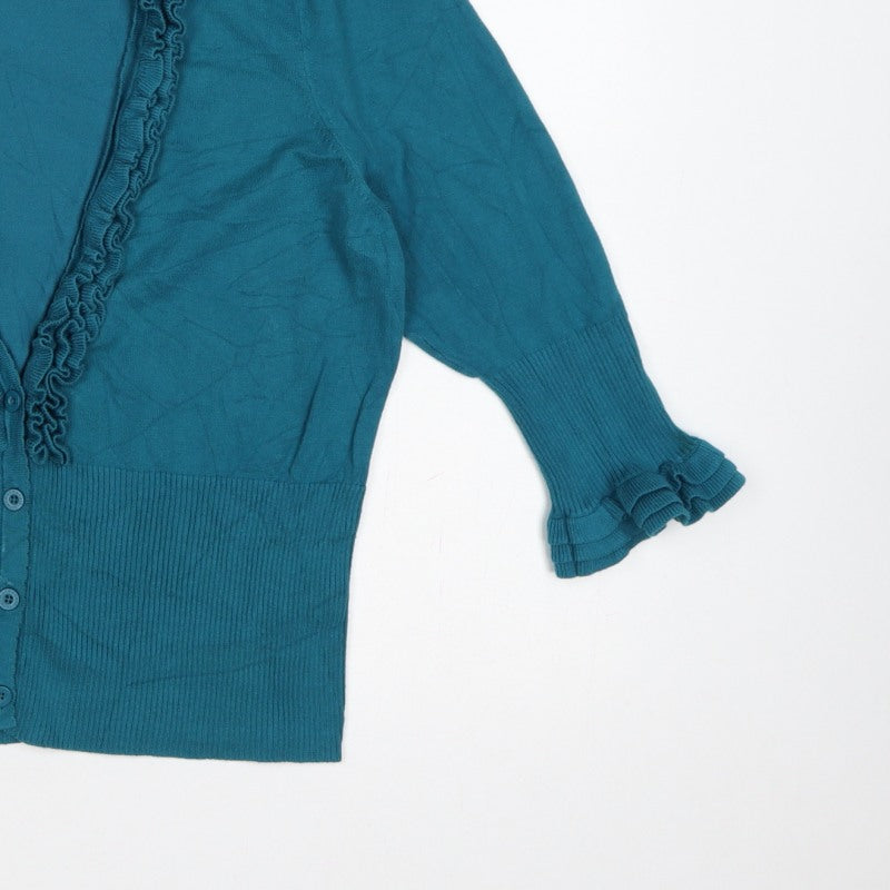STAR by Julien Macdonald Women’s Blue Size 18 Ruffle V-Neck Cardigan