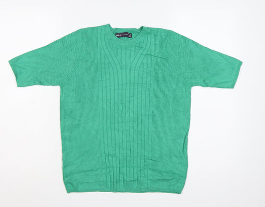 Marks and Spencer Women Green M Ribbed Short Sleeve Crew Neck Jumper