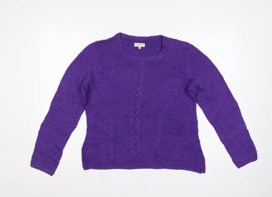 Country Casuals Women's Purple M Cable-Knit Linen Cotton Round Neck Jumper