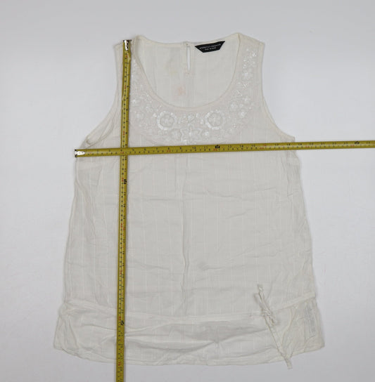 Dorothy Perkins Women Ivory UK 14 Cotton Beaded Embroidered Camisole Tank