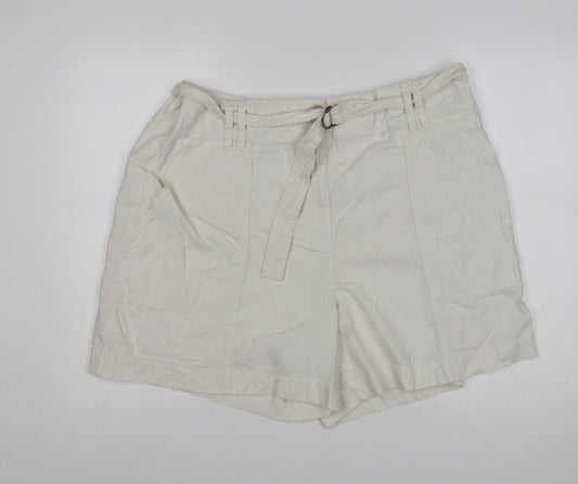M&S Women’s Ivory Linen Blend Cargo Shorts Belted UK 22