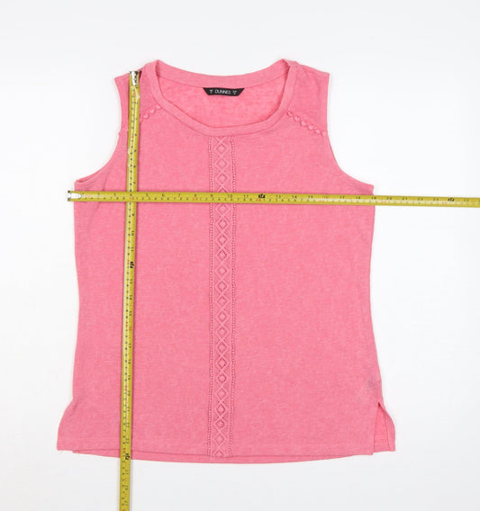 Back view of Dunnes Women Pink M Sleeveless Jersey Tank Top Crochet Trim