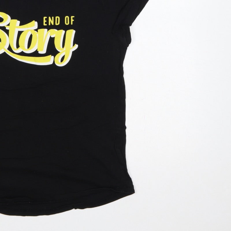 FB Sister Women Black L End Of Story Slogan Slim Fit T-Shirt