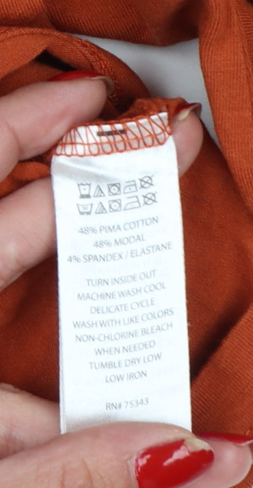 Tahari Women’s Orange UK L V-Neck 3/4 Sleeve Stretch Jersey Top