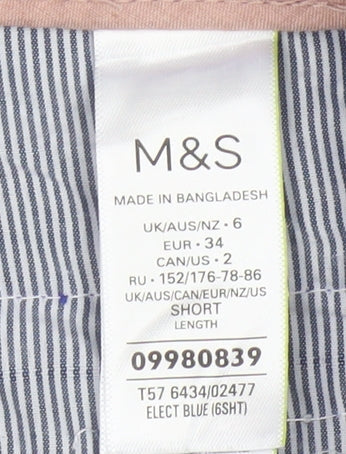 M&S Women’s Blue UK 6 Short Tapered Cotton Blend Trousers