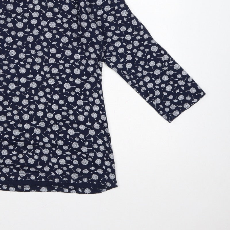 Izle Women’s Blue Floral 3/4 Sleeve Jersey Blouse Top M 14-16