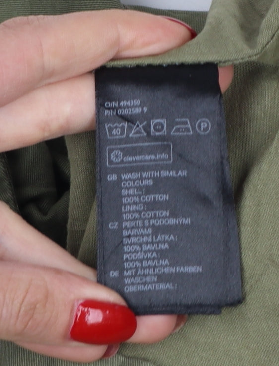 H&M Women's Green UK 8 Military Cotton Utility Zip Jacket
