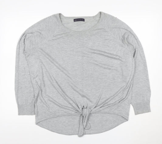 Marks & Spencer Women Grey UK 14 Tie Front Jersey Top Long Sleeve