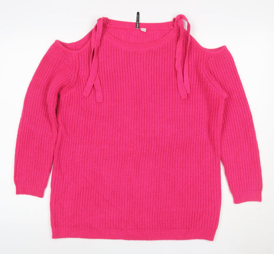 Capsule Women Pink UK 14 Cold Shoulder Long Sleeve Knit Tunic Jumper