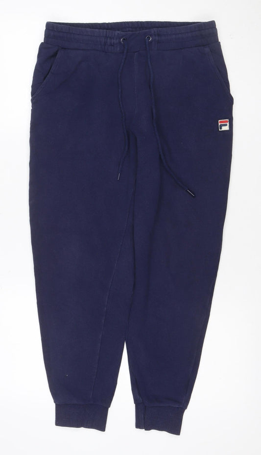 Additional front view of Fila Men’s Blue Fleece Jogger Trousers, size S, Drawstring