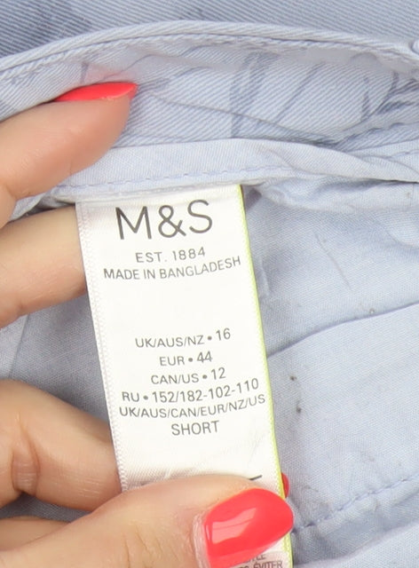 M&S Women Blue Floral Slim Tapered Chino Trousers UK 16 Short