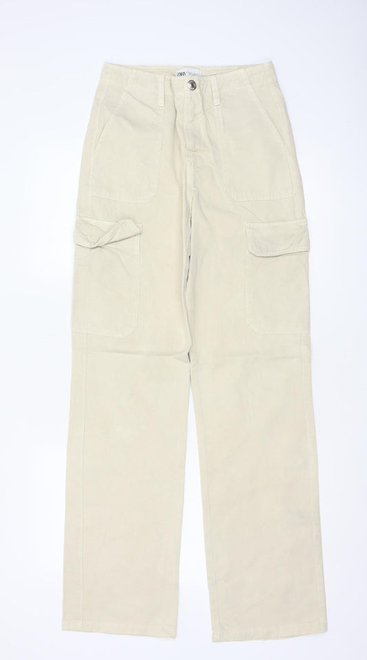 Zara Women’s Beige UK 6 Straight Leg Cargo Trousers