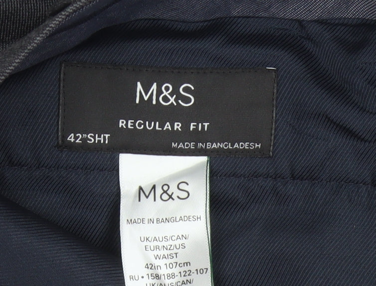 Marks & Spencer Men Grey 42 Short Regular Fit Wool Dress Trousers