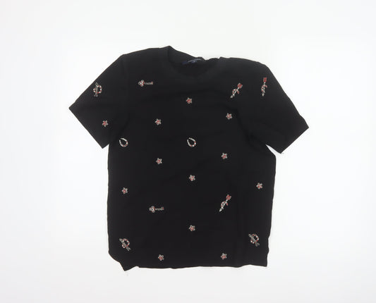 Additional front view of French Connection Women’s Black XS Embellished Crew Neck T-Shirt