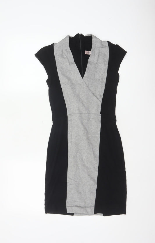 Additional front view of French Connection Women Black Grey UK 10 Sheath Dress Colourblock