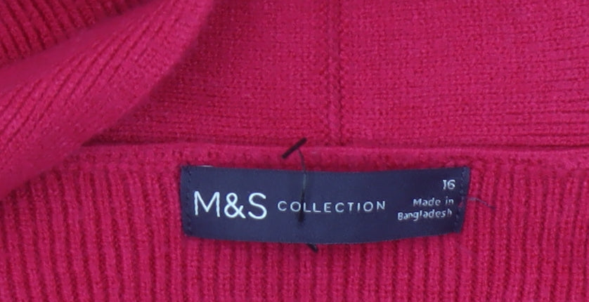 Marks and Spencer Women Pink Size 16 Open Longline Cardigan Pockets Knit