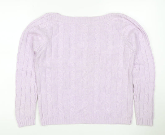 Marks & Spencer Women Pink UK 16 Cable-Knit Cashmere Blend Pullover Jumper