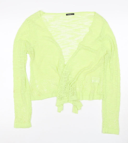 Additional front view of Roman Women Green, size 12, Sheer Lace Knit Wrap Tie Blouse Long Sleeve