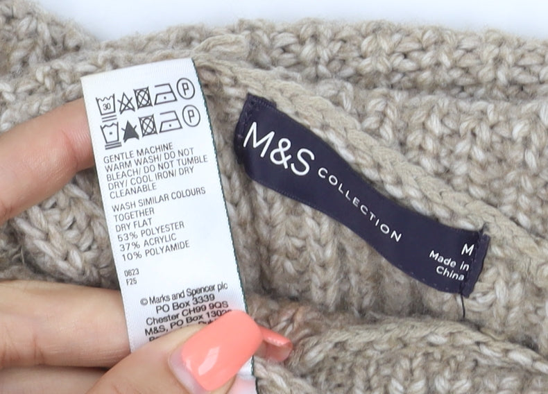 M&S Women Beige M Knit Roll Neck Long Sleeve Jumper Dress