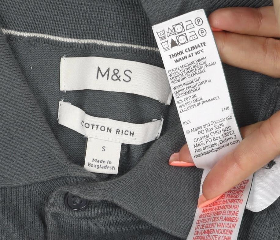 Marks and Spencer Men’s Grey Size S Long Sleeve Knit Polo