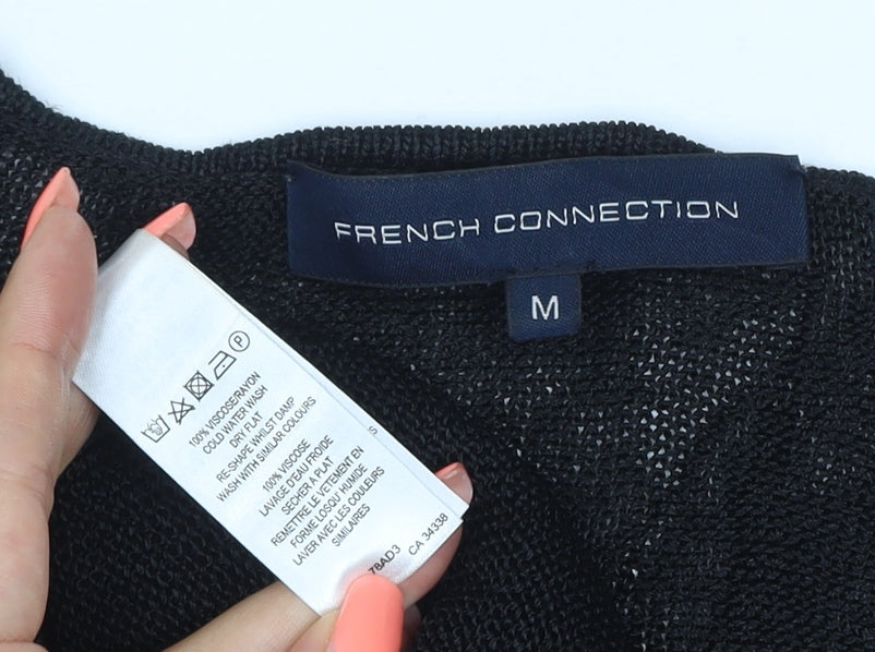 Brand and care label for French Connection Women Black M V-Neck Open Knit Dolman Jumper