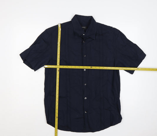 Next Men’s Navy Blue M Cotton Short Sleeve Button-Up Shirt Pocket